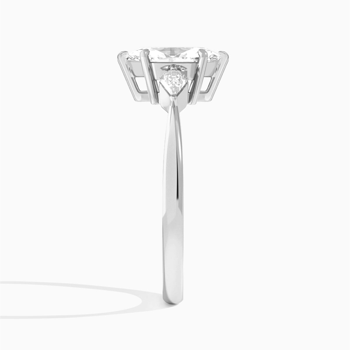 Marquise Luxe Ciana Three Stone Lab Diamond Engagement Ring In 18K White Gold, Side View