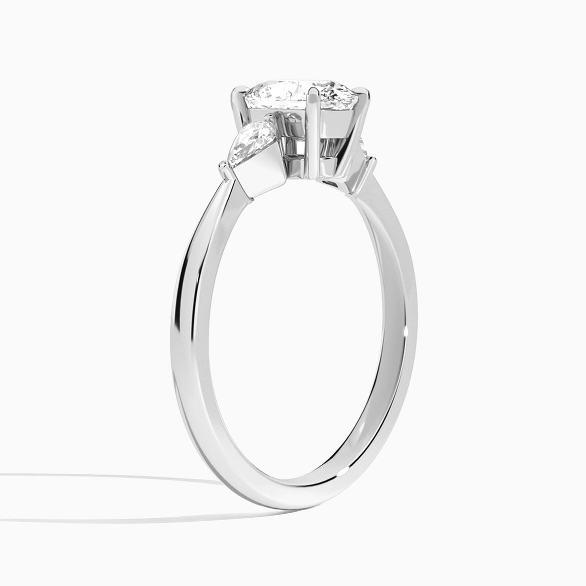 Oval Luxe Ciana Three Stone Lab Diamond Engagement Ring In 18K White Gold, Angle View