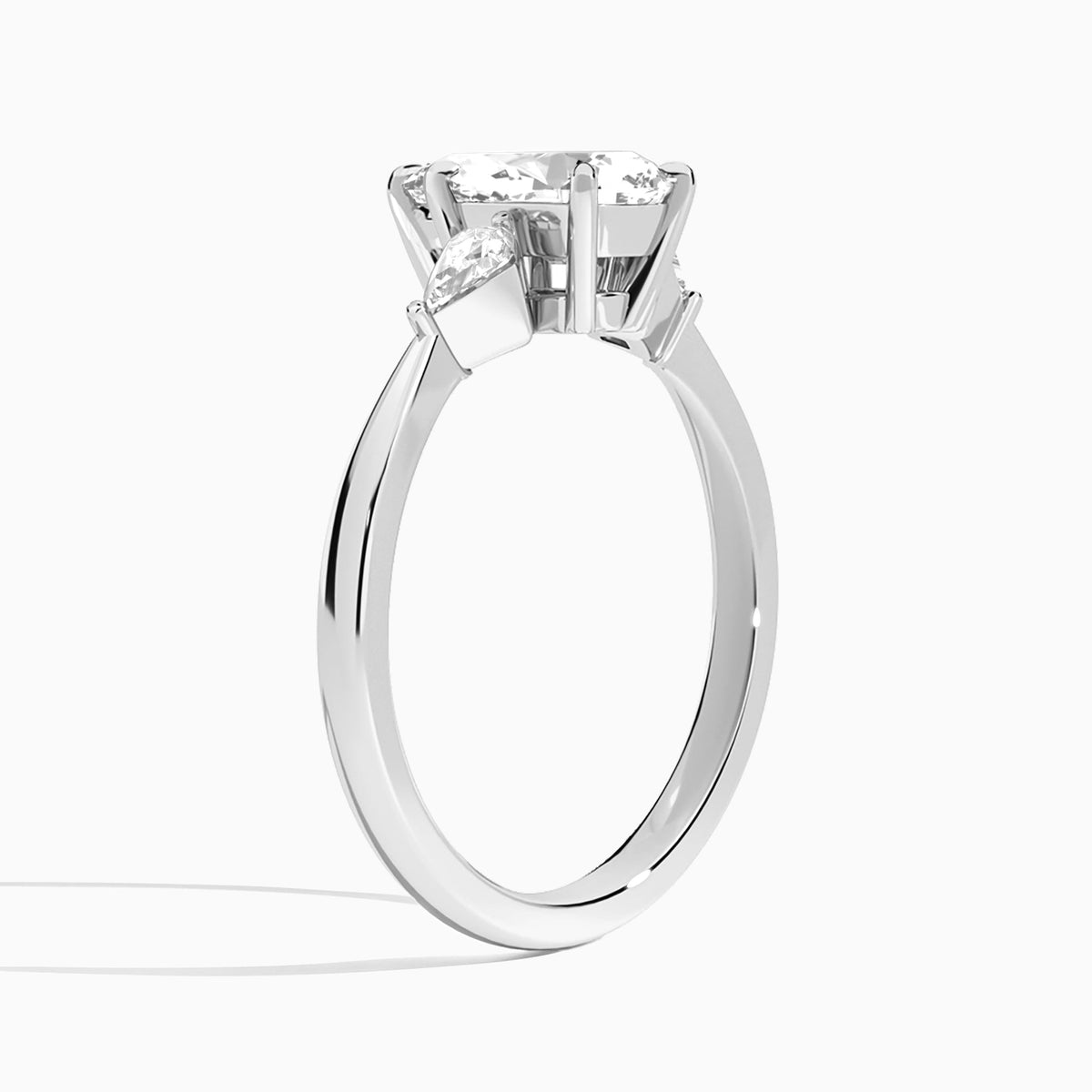 Pear Luxe Ciana Three Stone Lab Diamond Engagement Ring In 14K White Gold, Angle View