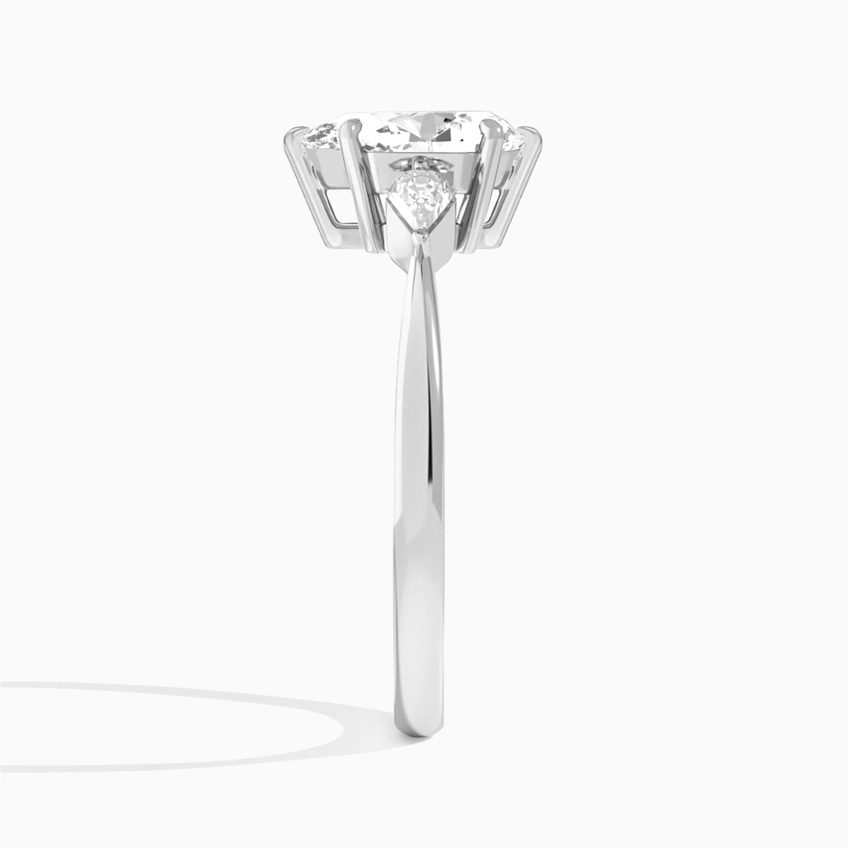 Pear Luxe Ciana Three Stone Lab Diamond Engagement Ring In 18K White Gold, Side View