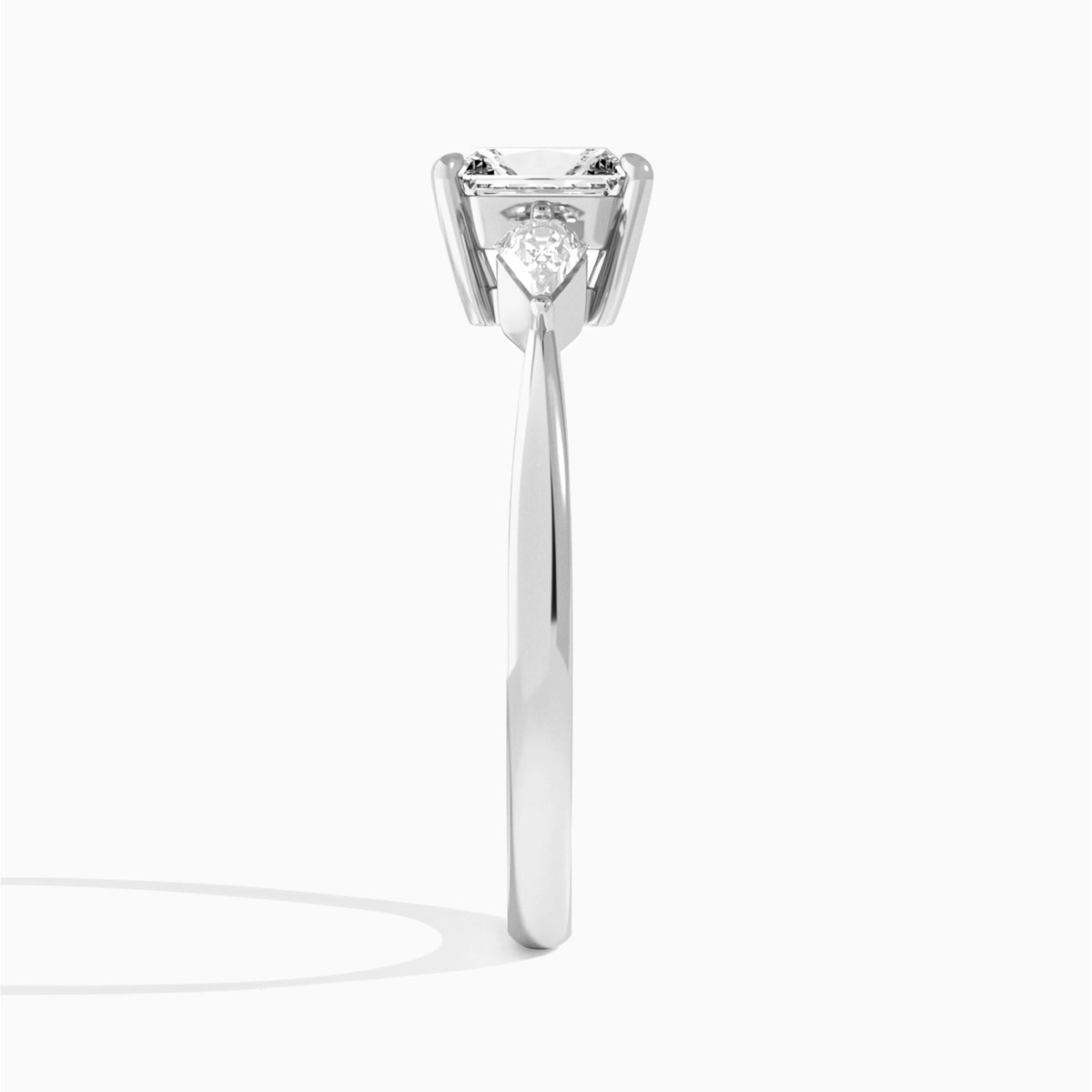 Radiant Luxe Ciana Three Stone Lab Diamond Engagement Ring In 18K White Gold, Side View