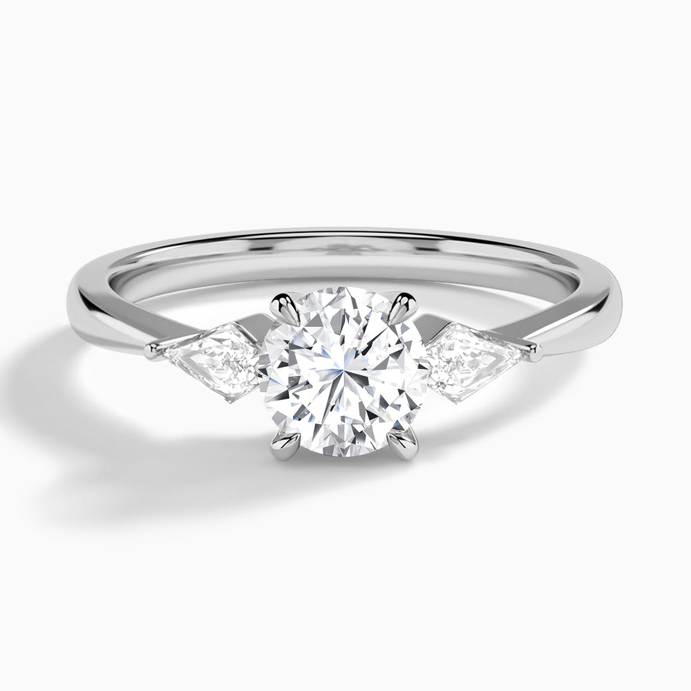 Round Luxe Ciana Three Stone Lab Diamond Engagement Ring In 14K White Gold - Lucenjuri