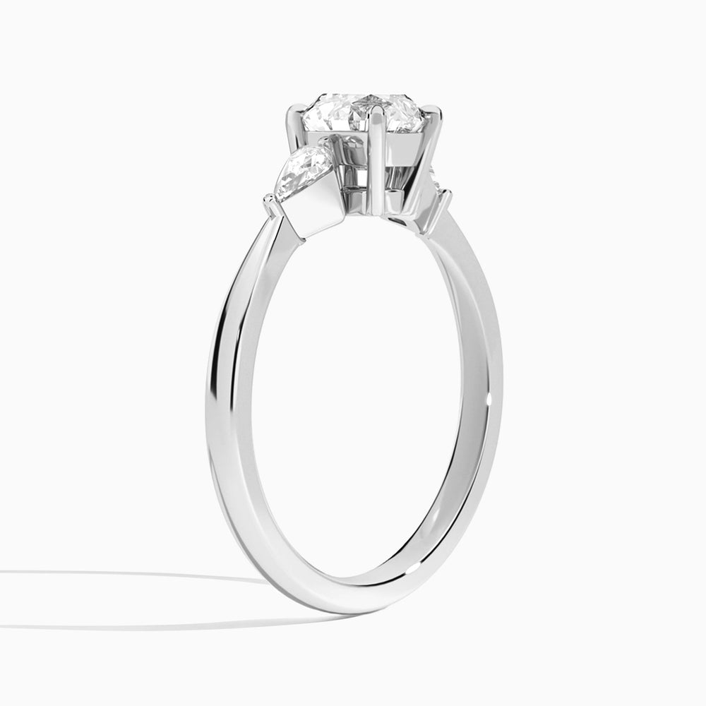 Round Luxe Ciana Three Stone Lab Diamond Engagement Ring In 14K White Gold, Angle View