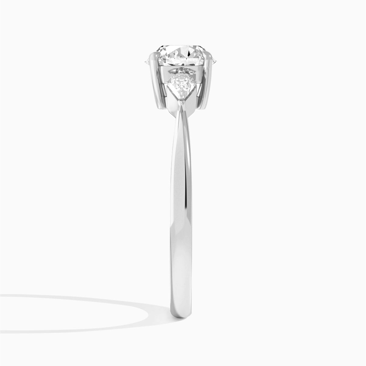 Round Luxe Ciana Three Stone Lab Diamond Engagement Ring In 14K White Gold, Side View