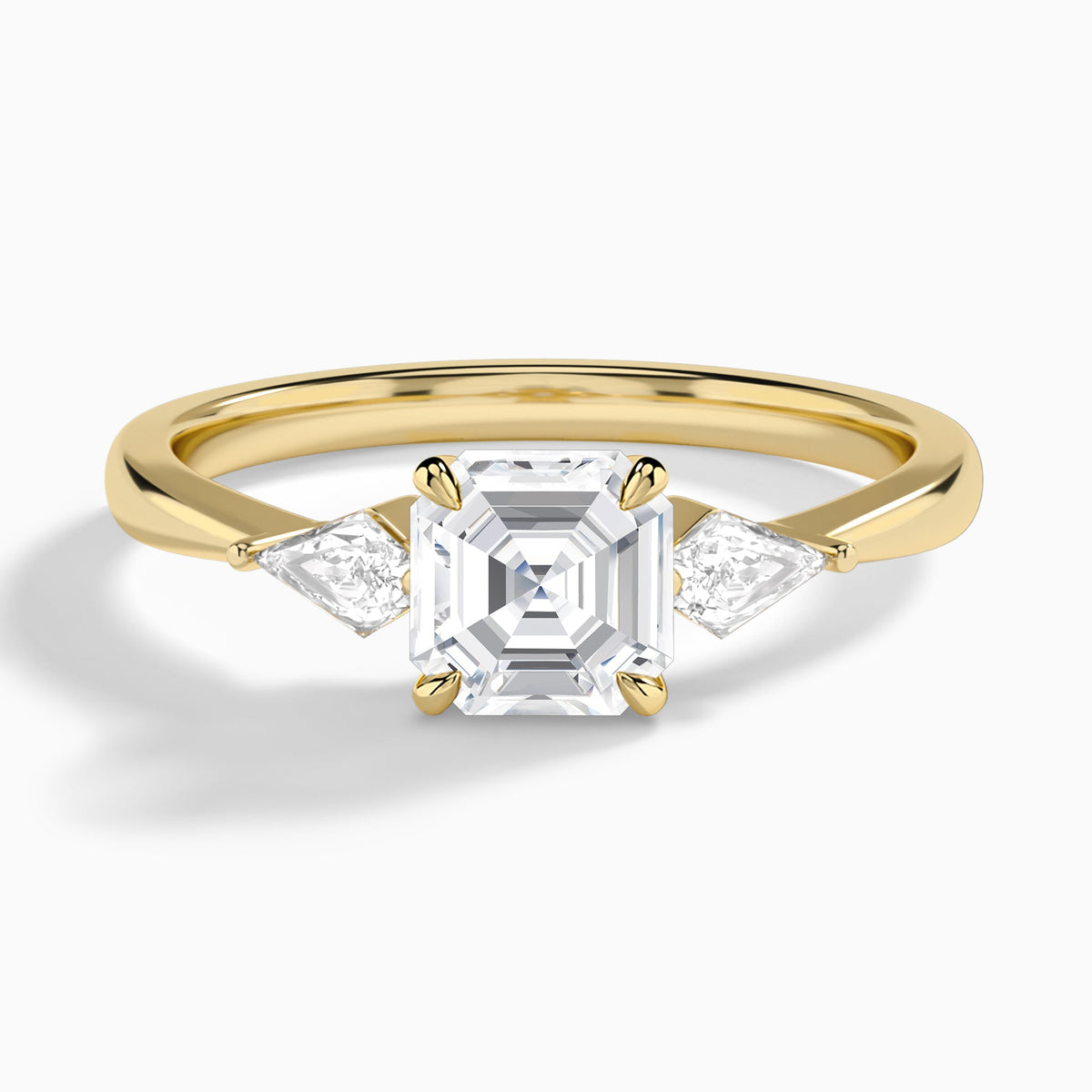 Asscher Luxe Ciana Three Stone Lab Diamond Engagement Ring In 14K Yellow Gold - Lucenjuri