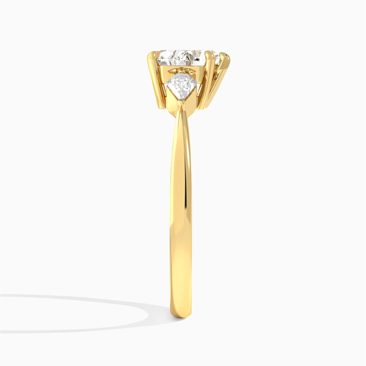 Heart Luxe Ciana Three Stone Lab Diamond Engagement Ring In 18K Yellow Gold, Side View