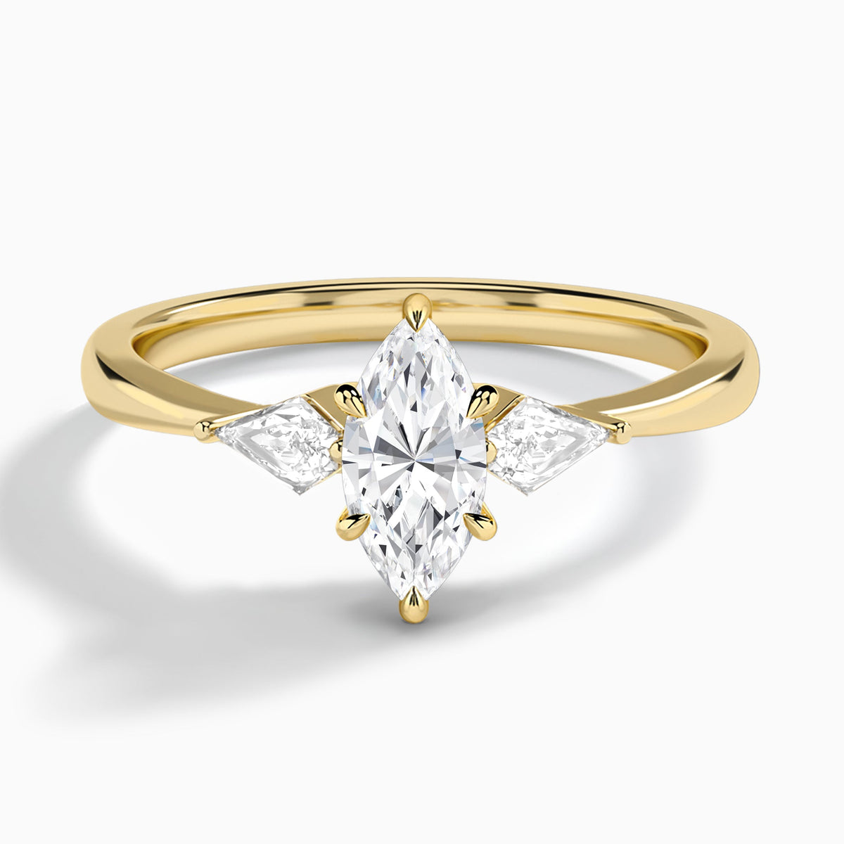Marquise Luxe Ciana Three Stone Lab Diamond Engagement Ring In 18K Yellow Gold - Lucenjuri