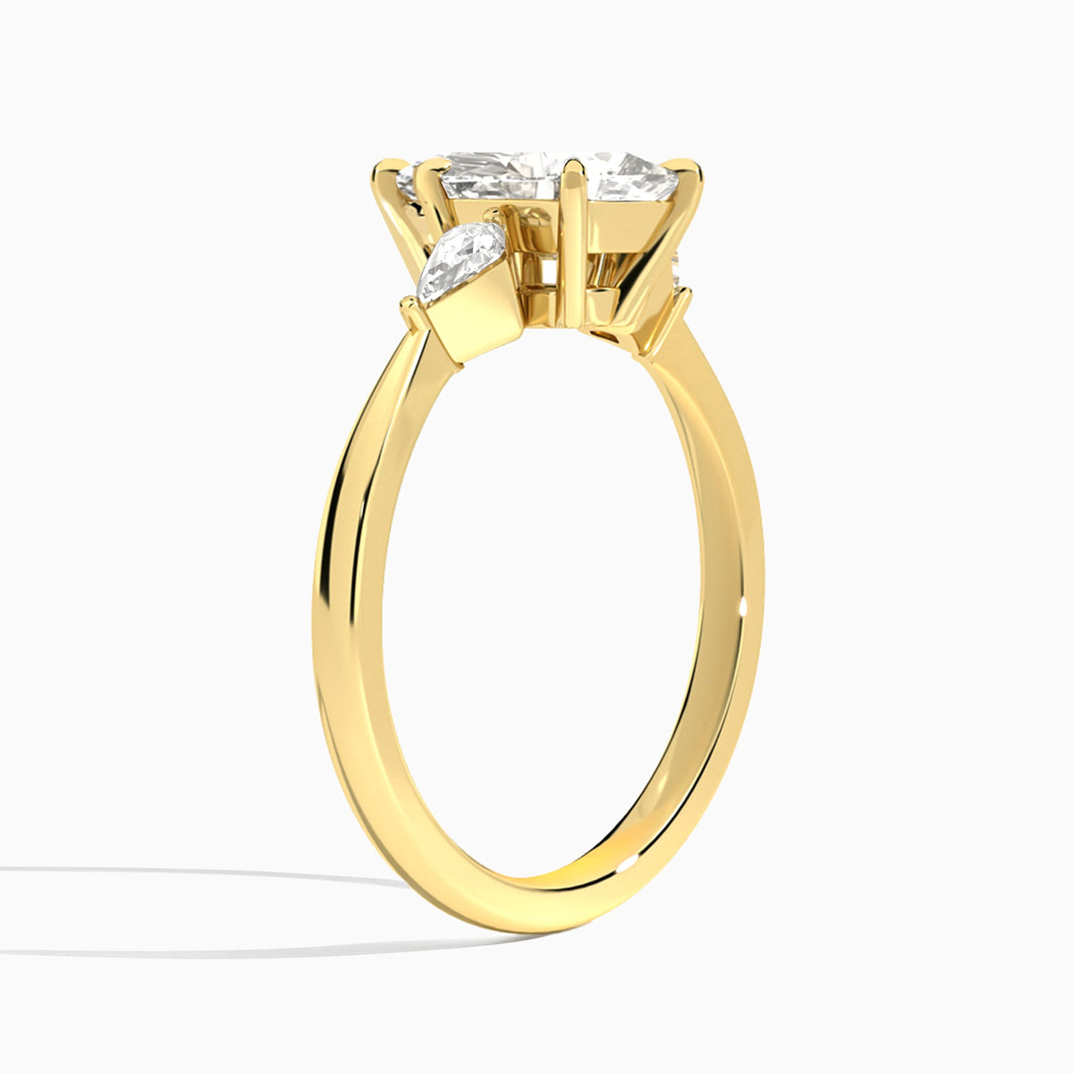 Marquise Luxe Ciana Three Stone Lab Diamond Engagement Ring In 18K Yellow Gold, Angle View