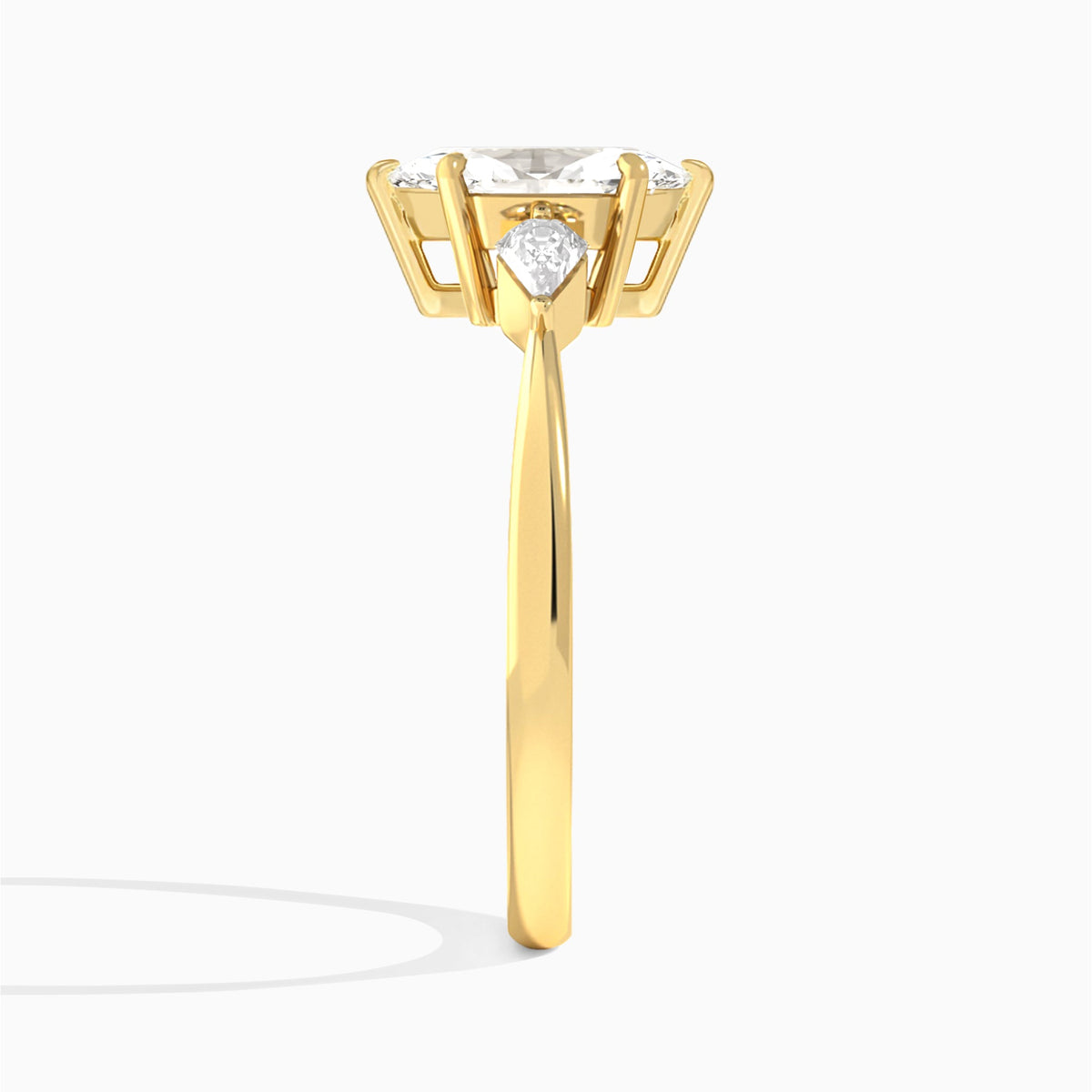 Marquise Luxe Ciana Three Stone Lab Diamond Engagement Ring In 14K Yellow Gold, Side View