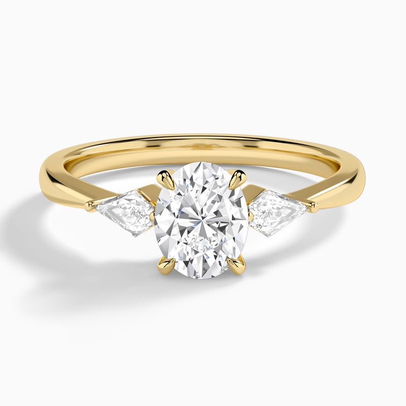 Oval Luxe Ciana Three Stone Lab Diamond Engagement Ring In 14K Yellow Gold - Lucenjuri