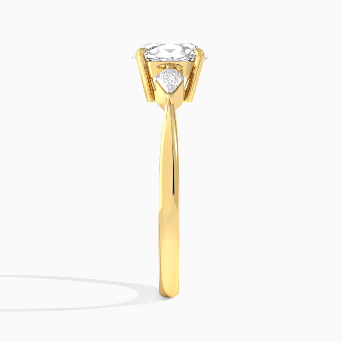 Oval Luxe Ciana Three Stone Lab Diamond Engagement Ring In 14K Yellow Gold, Side View