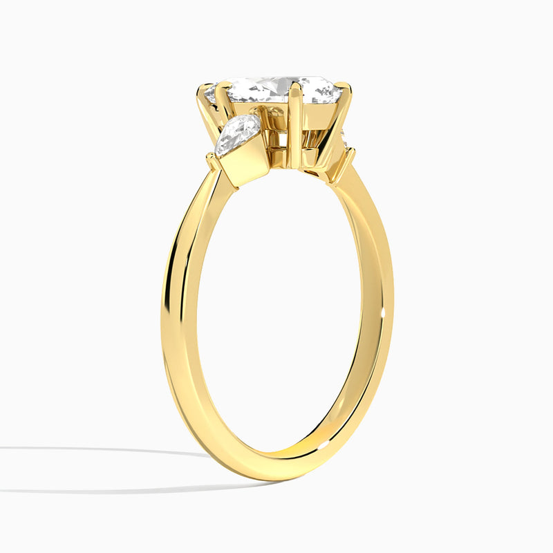Pear Luxe Ciana Three Stone Lab Diamond Engagement Ring In 18K Yellow Gold, Angle View