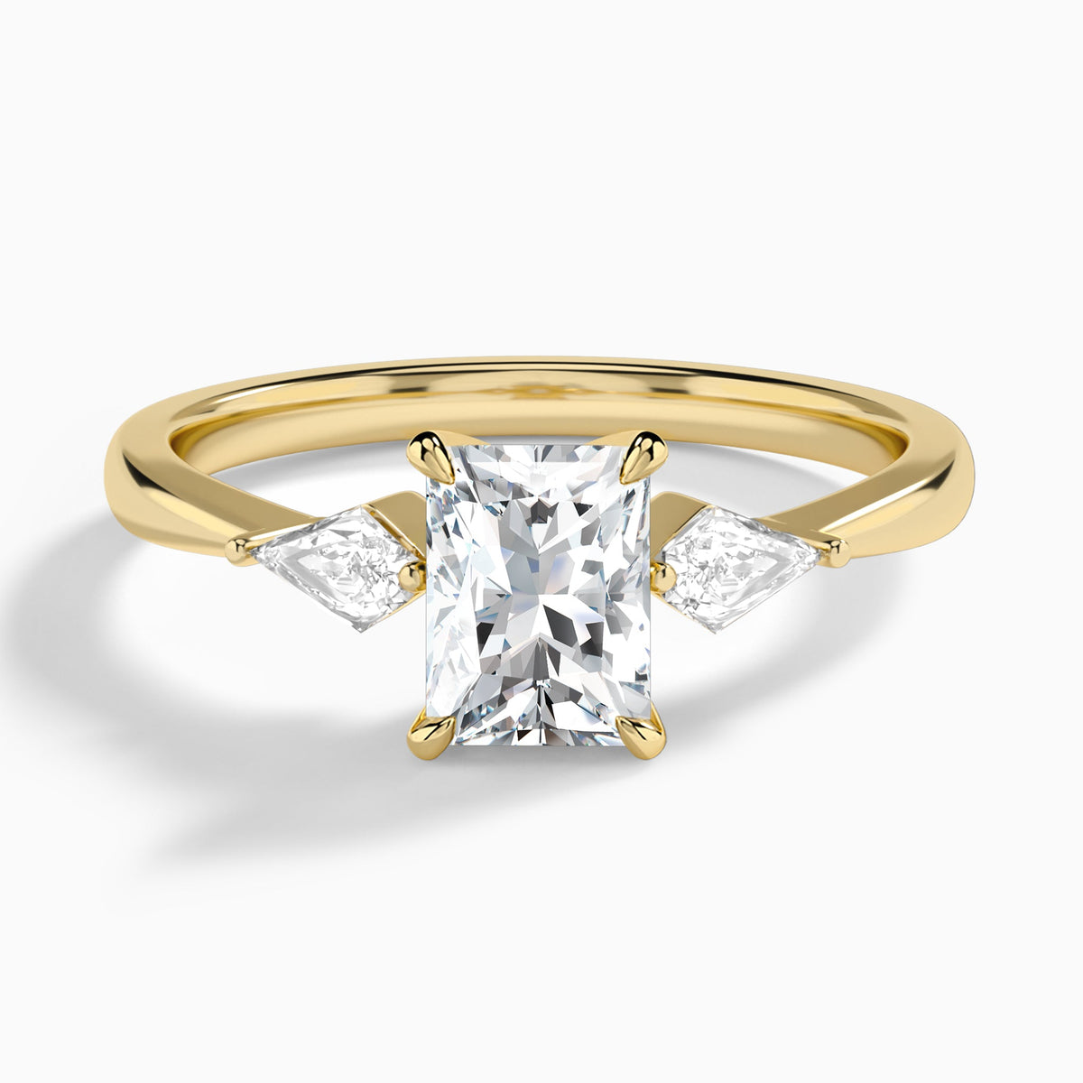 Radiant Luxe Ciana Three Stone Lab Diamond Engagement Ring In 14K Yellow Gold - Lucenjuri