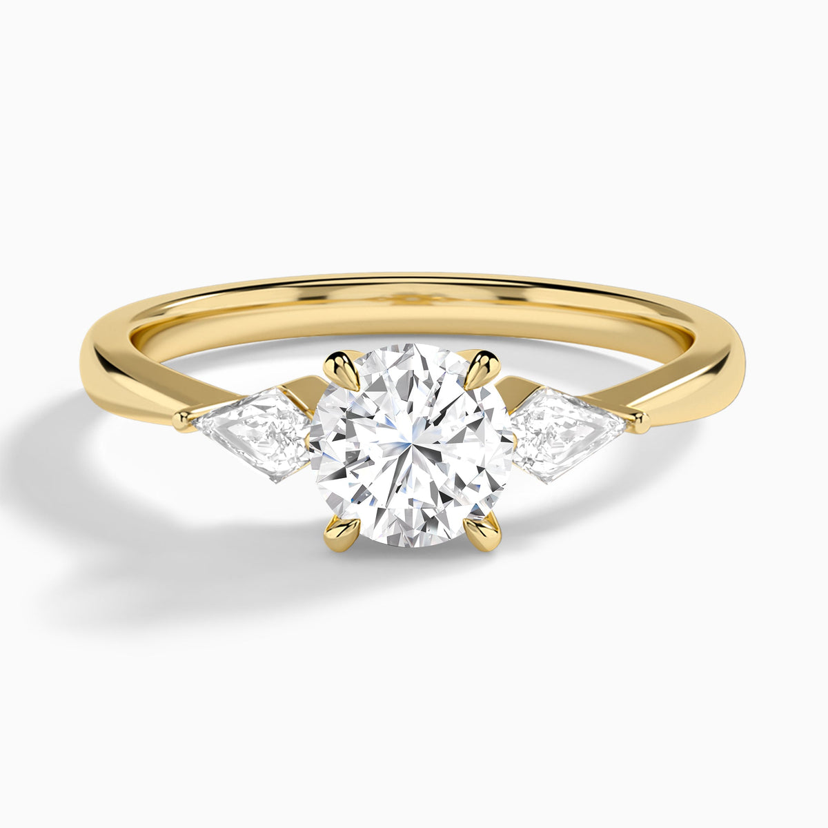 Round Luxe Ciana Three Stone Lab Diamond Engagement Ring In 14K Yellow Gold - Lucenjuri