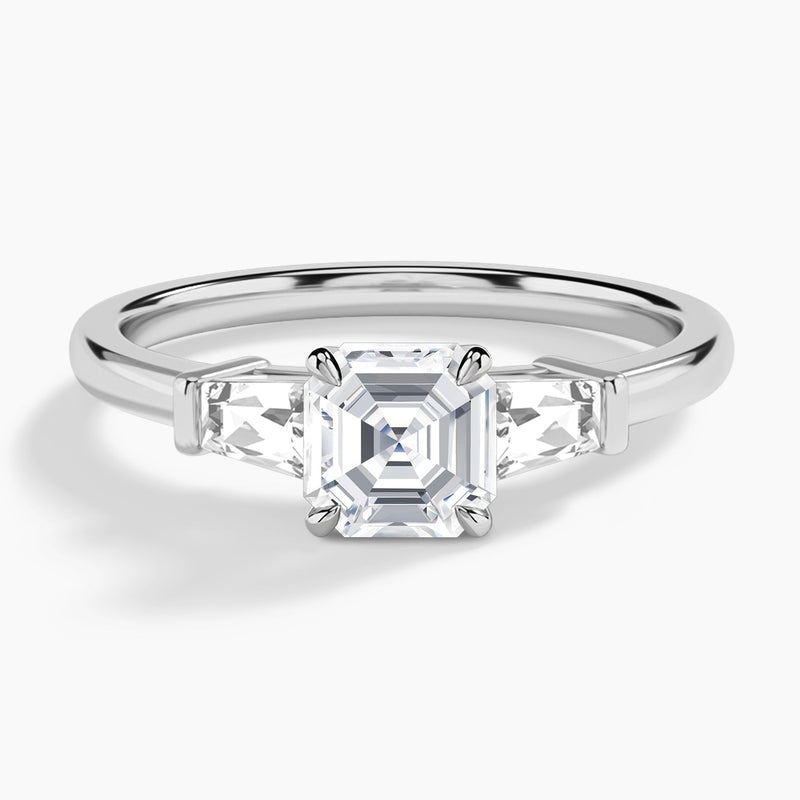 Asscher Thora Three Stone Lab Grown Diamond Engagement Ring In Platinum - Lucenjuri
