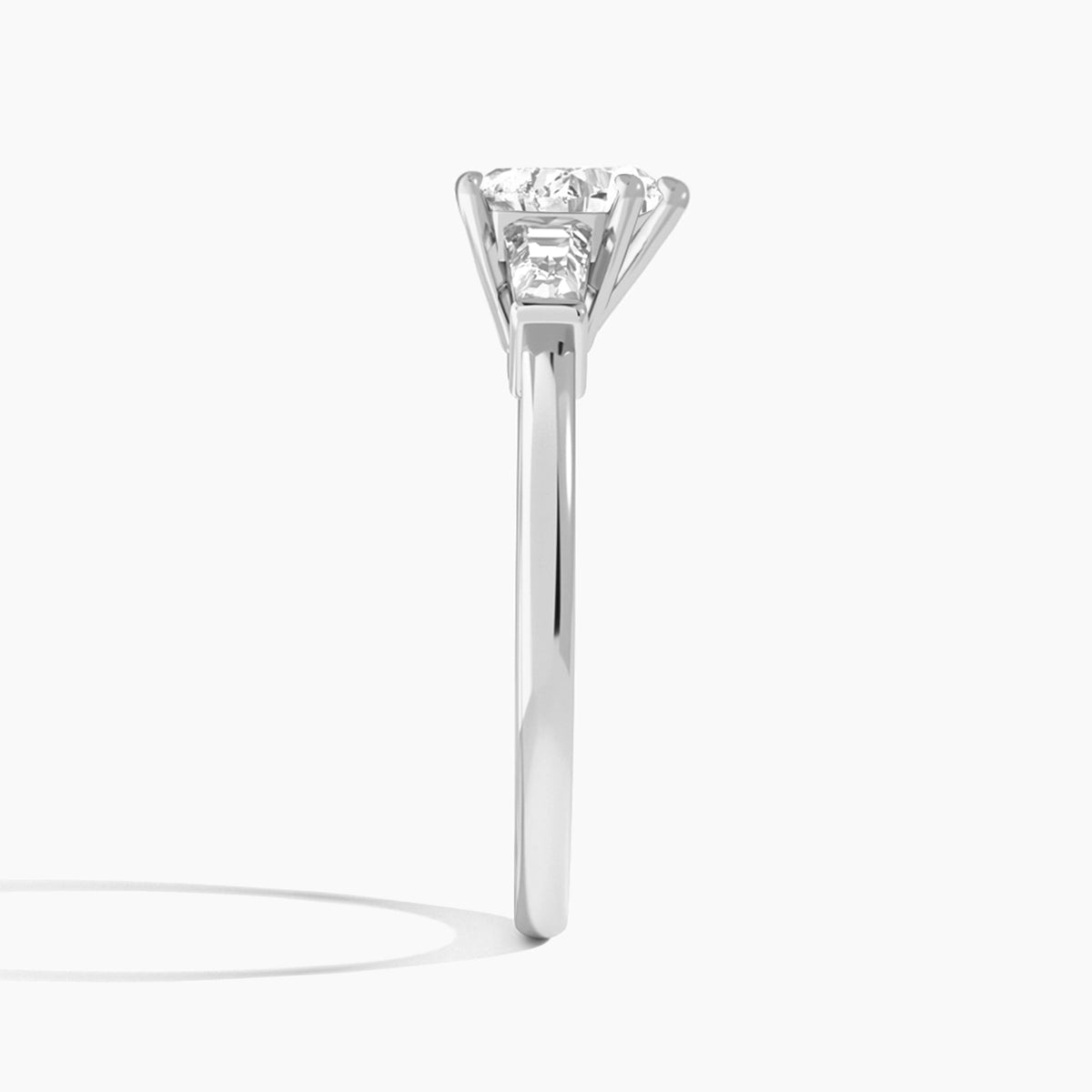 Heart Thora Three Stone Lab Grown Diamond Engagement Ring In Platinum, Side View
