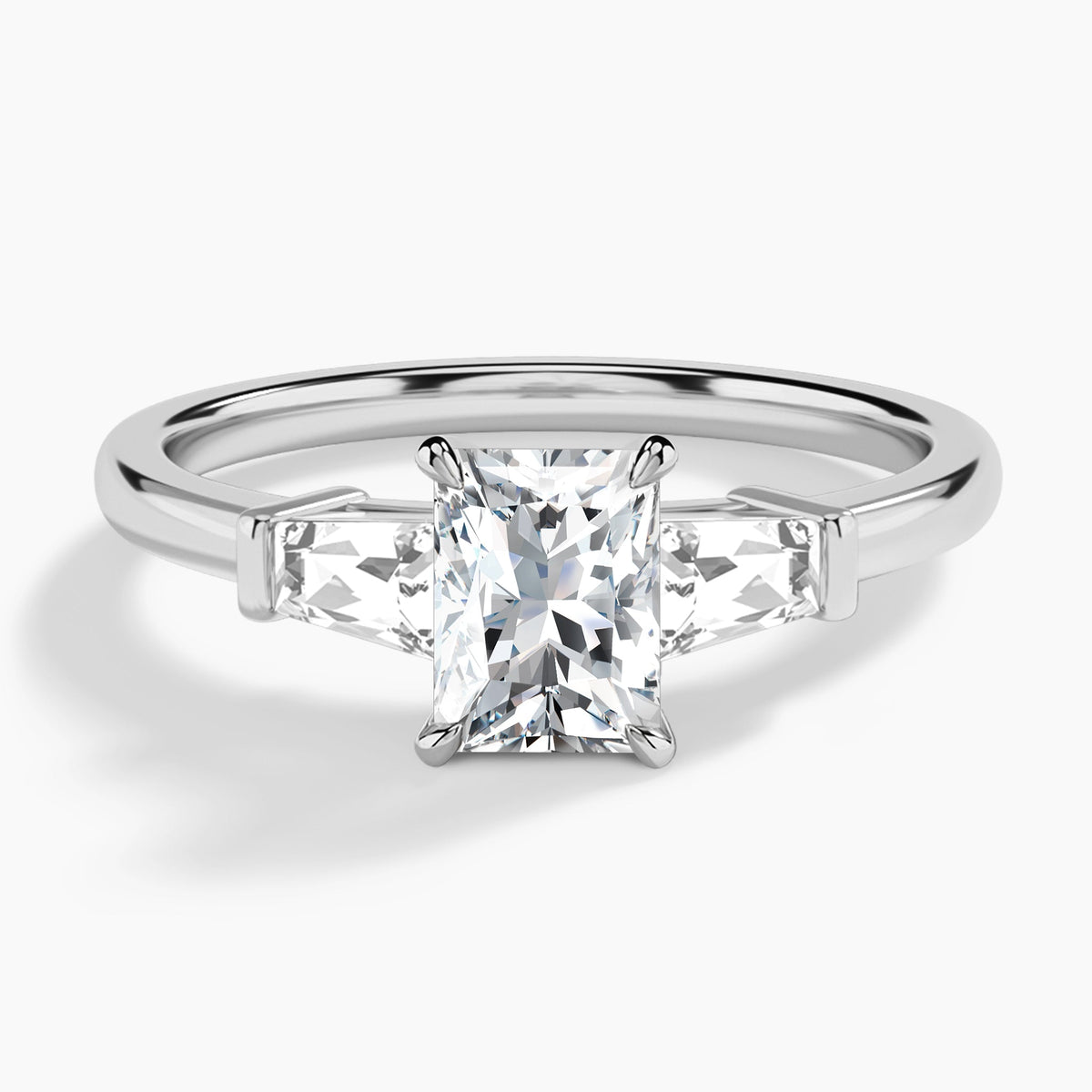 Radiant Thora Three Stone Lab Grown Diamond Engagement Ring In Platinum - Lucenjuri