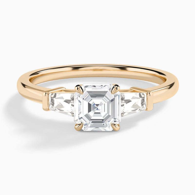 Asscher Thora Three Stone Lab Diamond Engagement Ring In 14K Rose Gold - Lucenjuri
