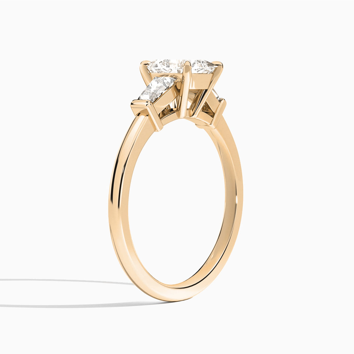Cushion Thora Three Stone Lab Diamond Engagement Ring In 14K Rose Gold, Angle View