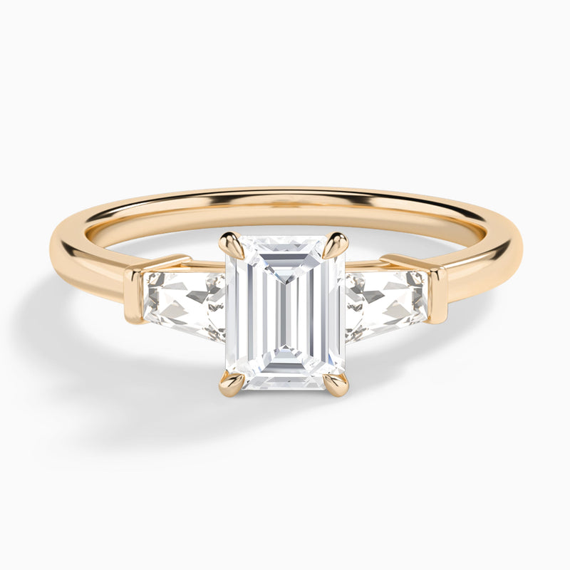 Emerald Thora Three Stone Lab Diamond Engagement Ring In 14K Rose Gold - Lucenjuri
