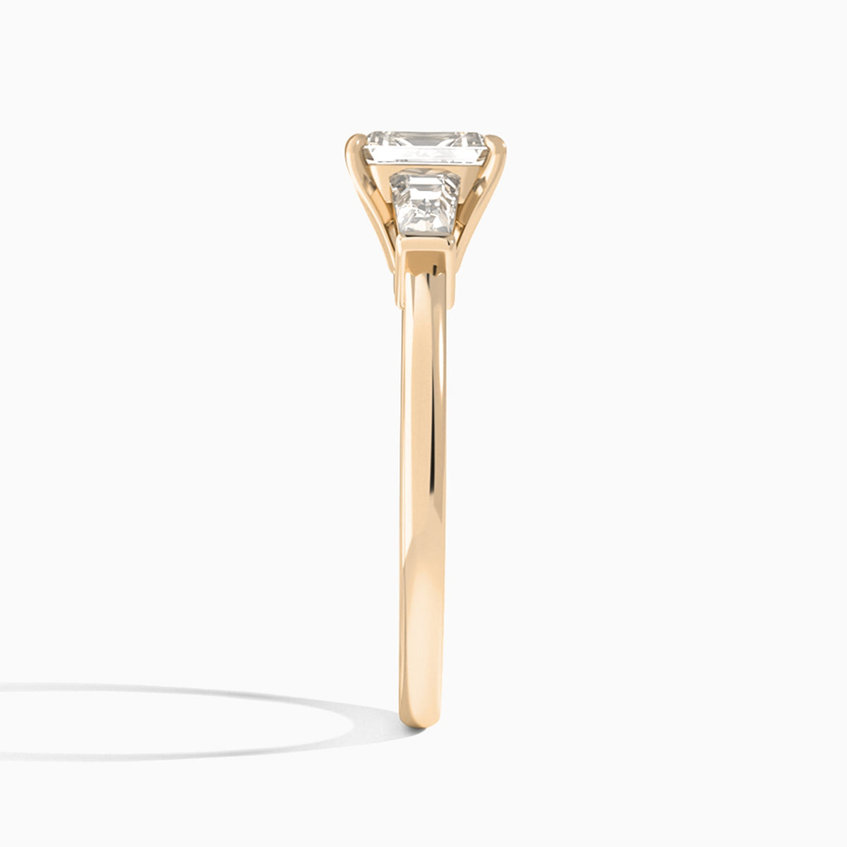 Emerald Thora Three Stone Lab Diamond Engagement Ring In 14K Rose Gold, Side View