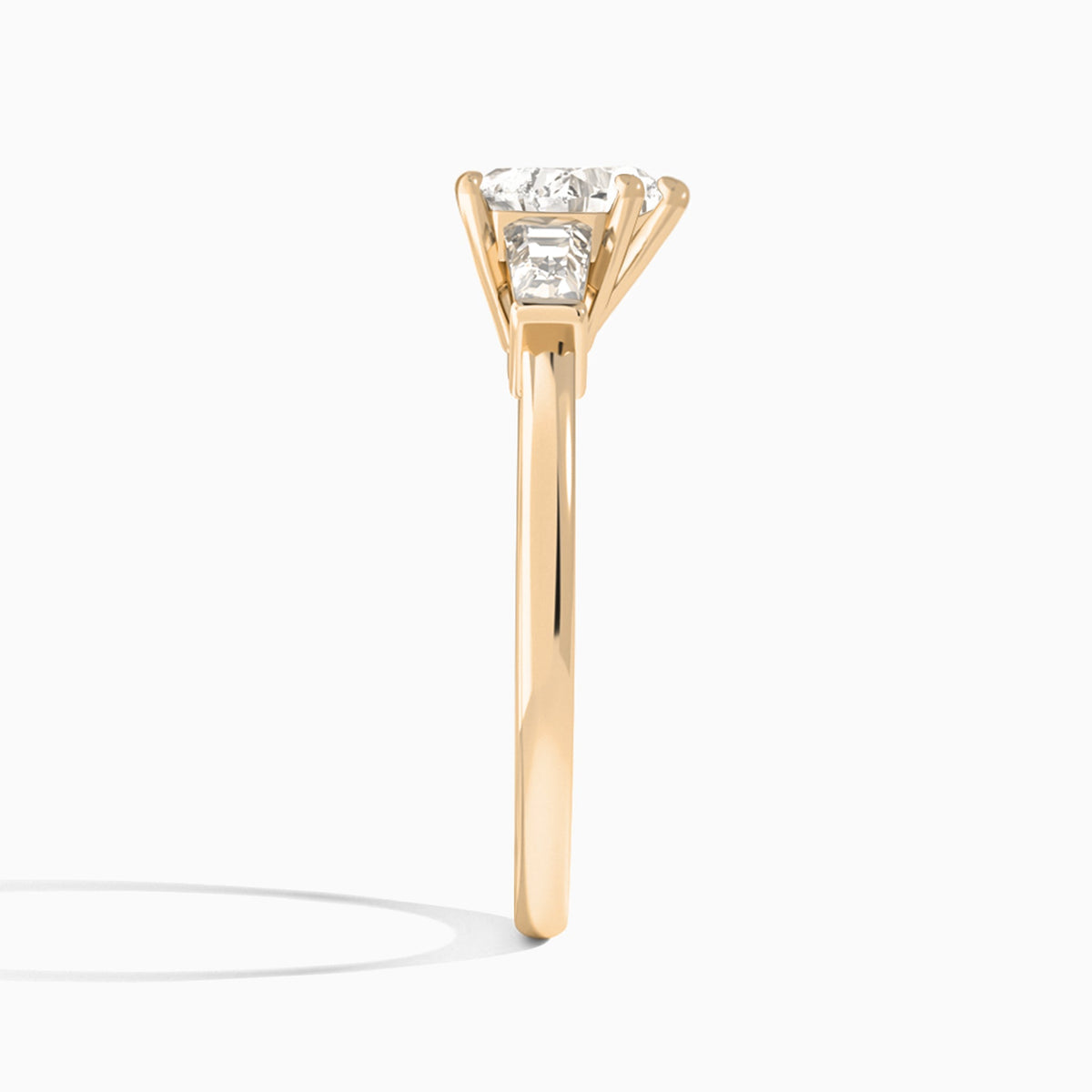 Heart Thora Three Stone Lab Diamond Engagement Ring In 14K Rose Gold, Side View