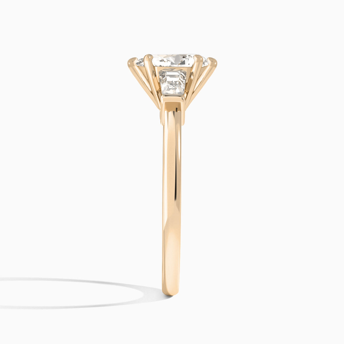Pear Thora Three Stone Lab Diamond Engagement Ring In 14K Rose Gold, Side View