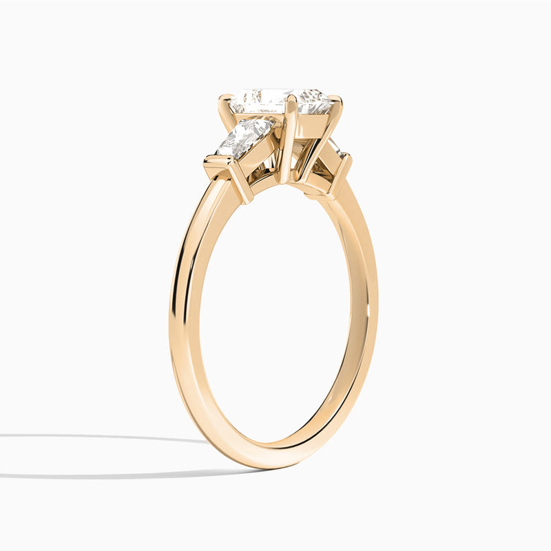 Radiant Thora Three Stone Lab Diamond Engagement Ring In 14K Rose Gold, Angle View