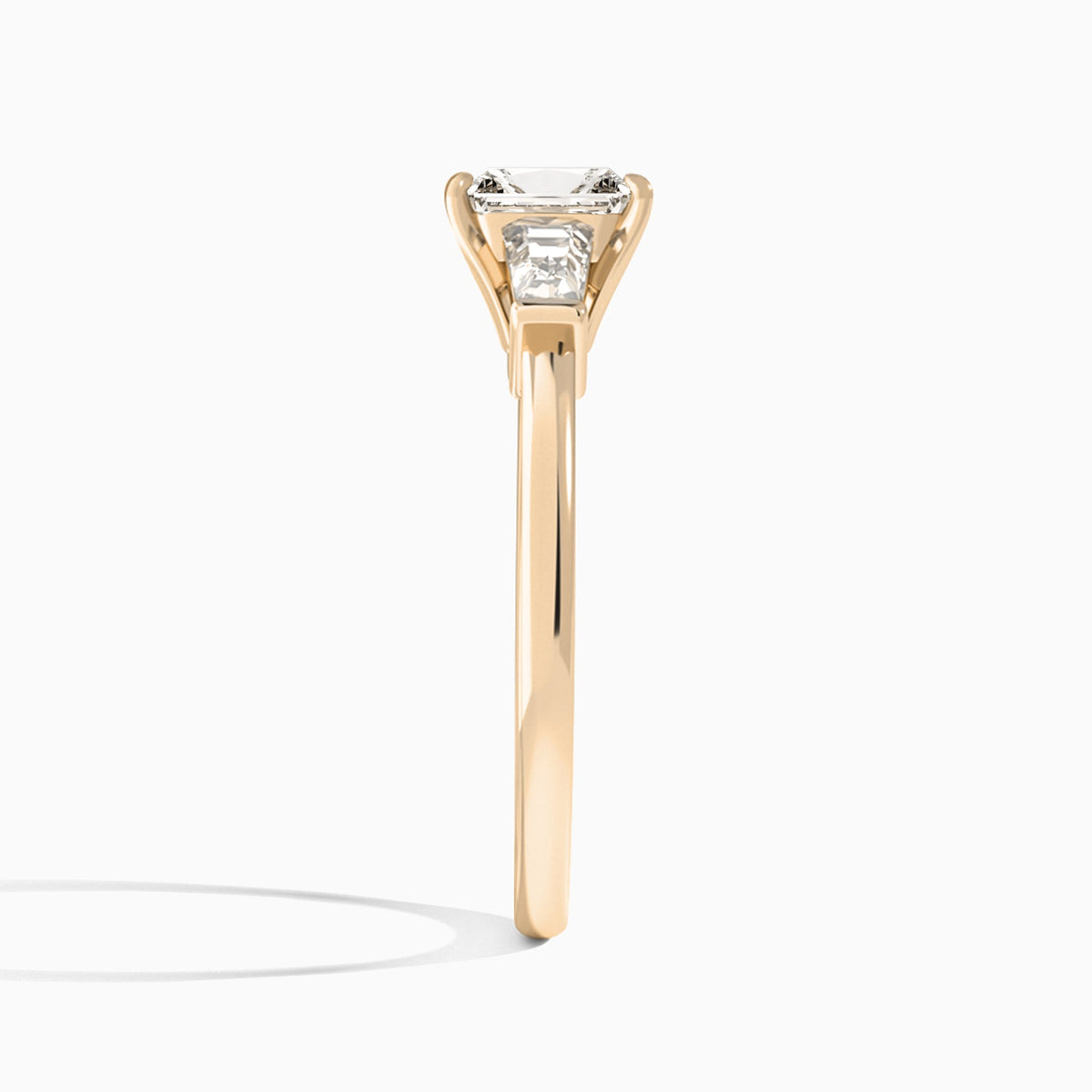 Radiant Thora Three Stone Lab Diamond Engagement Ring In 14K Rose Gold, Side View