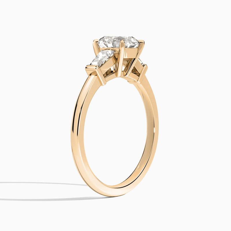 Round Thora Three Stone Lab Diamond Engagement Ring In 14K Rose Gold, Angle View