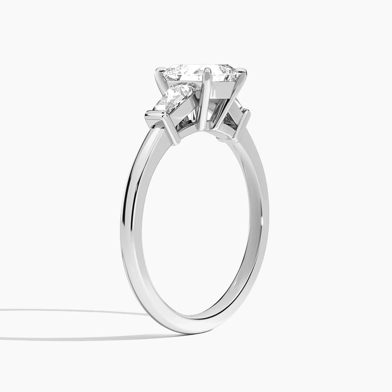 Asscher Thora Three Stone Lab Diamond Engagement Ring In 18K White Gold, Angle View