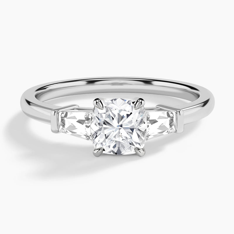 Cushion Thora Three Stone Lab Diamond Engagement Ring In 18K White Gold - Lucenjuri