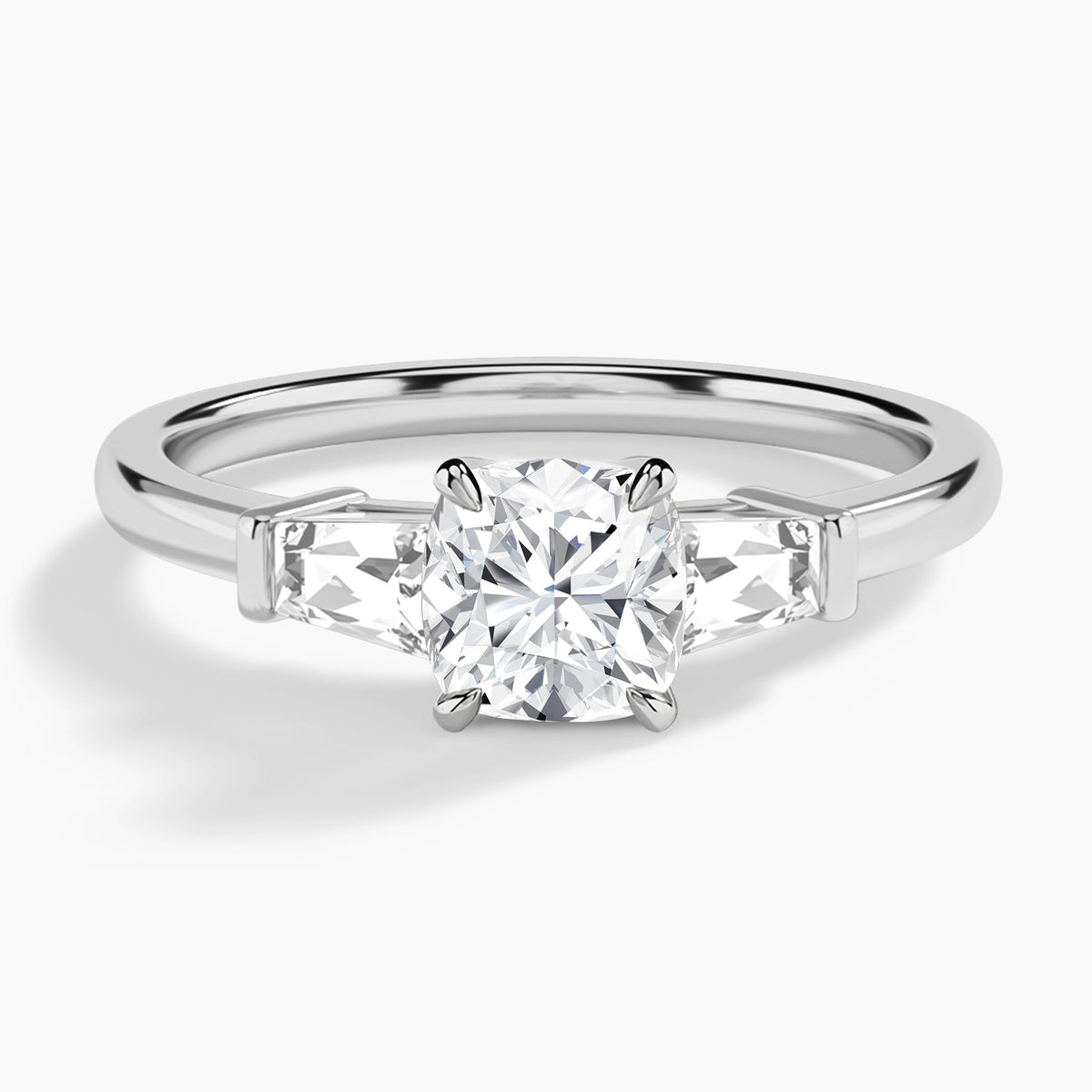 Cushion Thora Three Stone Lab Diamond Engagement Ring In 18K White Gold - Lucenjuri