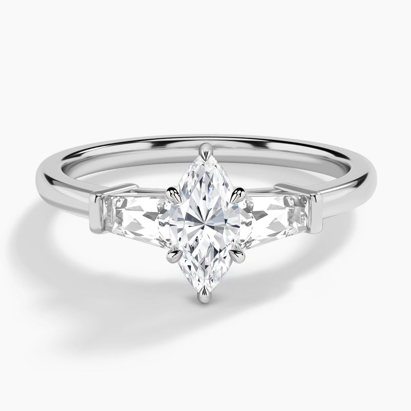 Marquise Thora Three Stone Lab Diamond Engagement Ring In 18K White Gold - Lucenjuri