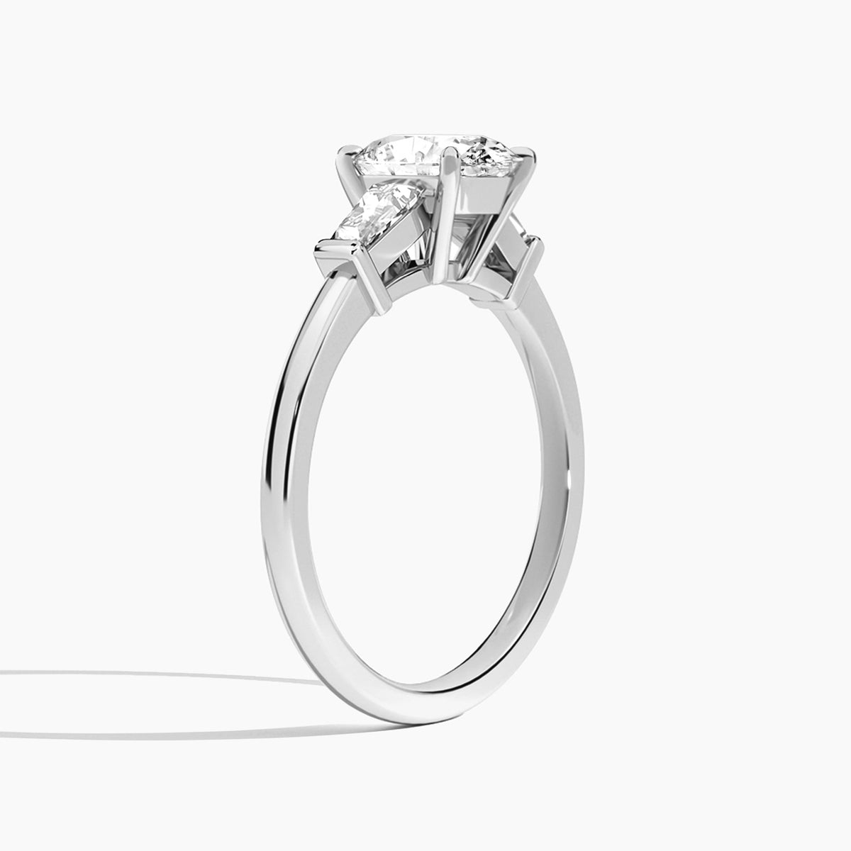 Oval Thora Three Stone Lab Diamond Engagement Ring In 18K White Gold, Angle View