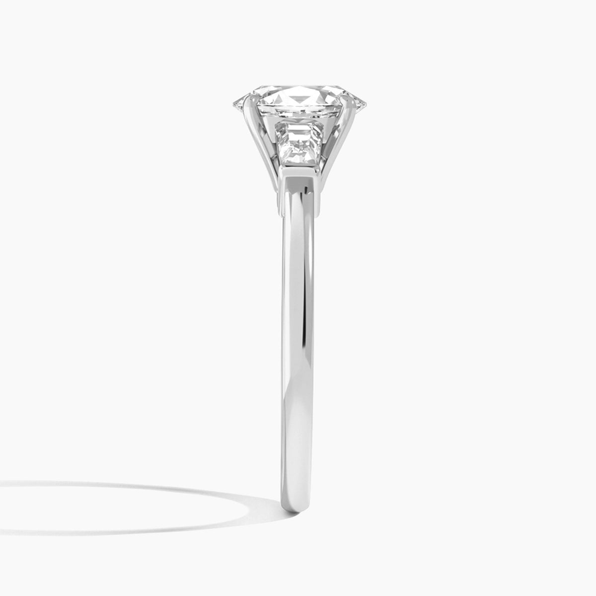 Oval Thora Three Stone Lab Diamond Engagement Ring In 18K White Gold, Side View