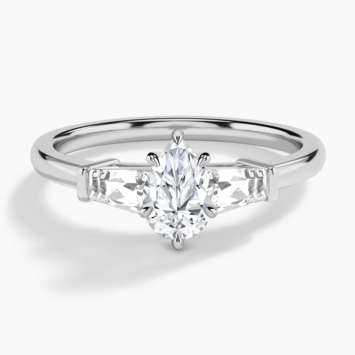 Pear Thora Three Stone Lab Diamond Engagement Ring In 14K White Gold - Lucenjuri