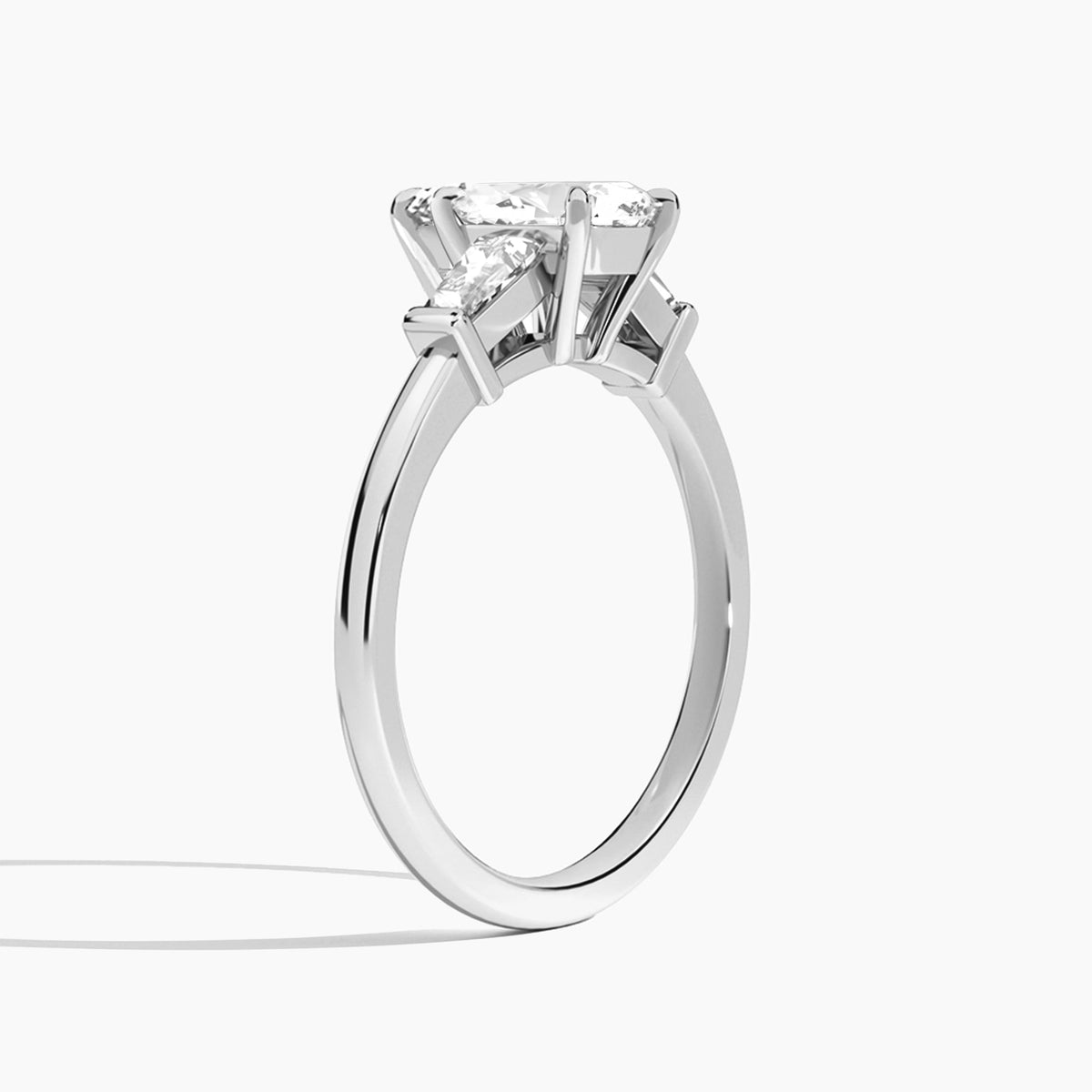 Pear Thora Three Stone Lab Diamond Engagement Ring In 18K White Gold, Angle View