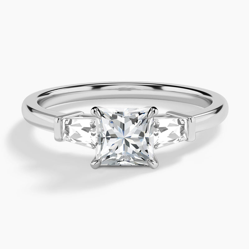 Princess Thora Three Stone Lab Diamond Engagement Ring In 14K White Gold - Lucenjuri
