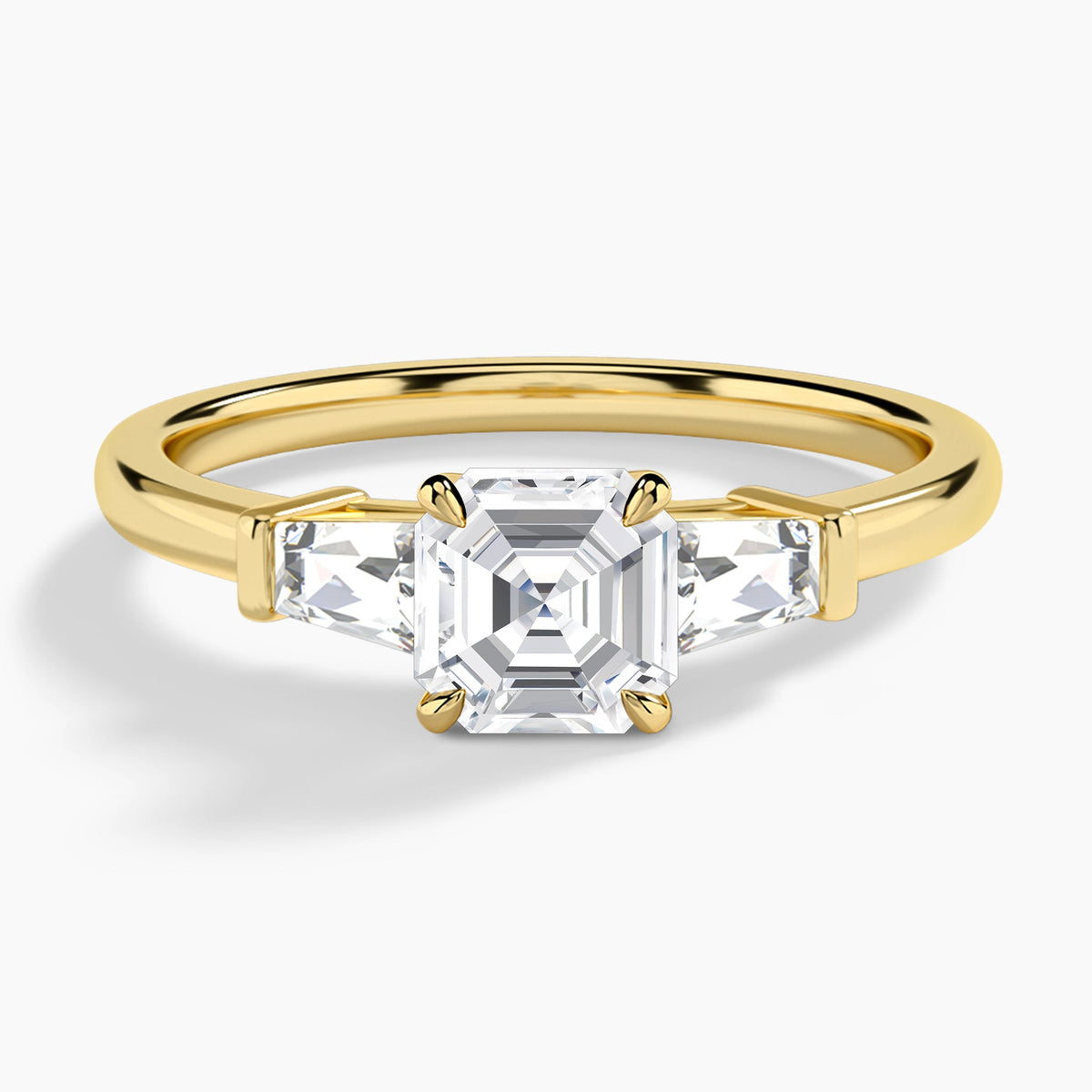 Asscher Thora Three Stone Lab Diamond Engagement Ring In 18K Yellow Gold - Lucenjuri