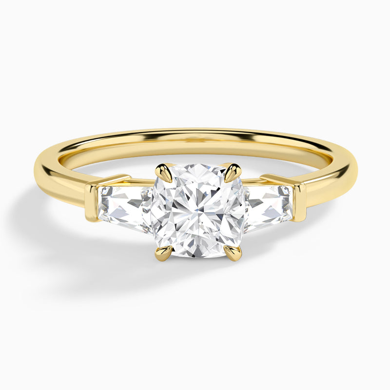 Cushion Thora Three Stone Lab Diamond Engagement Ring In 18K Yellow Gold - Lucenjuri