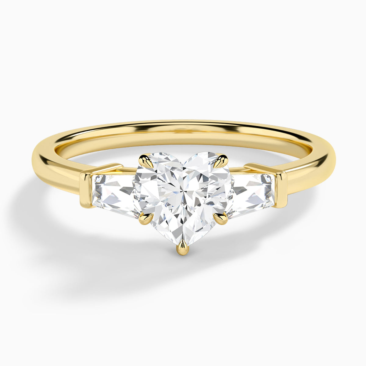 Heart Thora Three Stone Lab Diamond Engagement Ring In 14K Yellow Gold - Lucenjuri