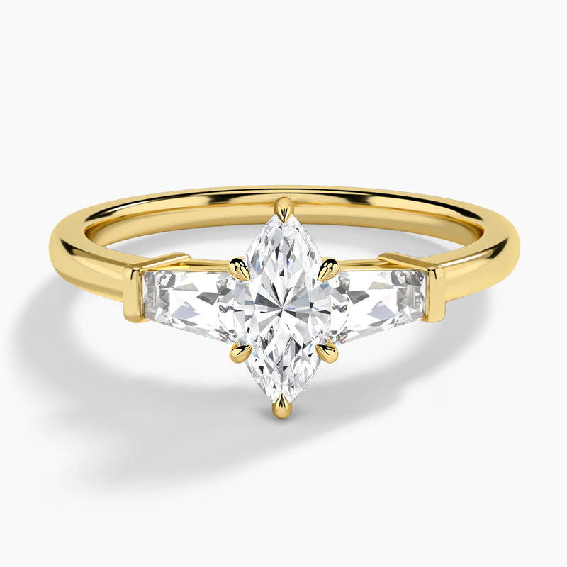 Marquise Thora Three Stone Lab Diamond Engagement Ring In 18K Yellow Gold - Lucenjuri