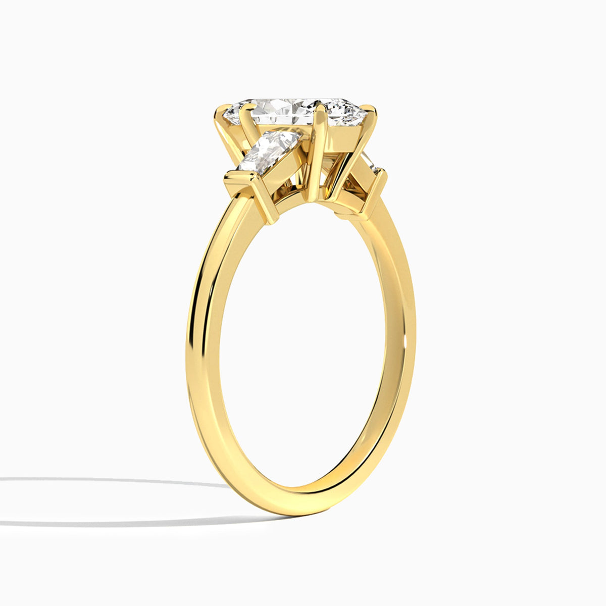 Marquise Thora Three Stone Lab Diamond Engagement Ring In 14K Yellow Gold, Angle View