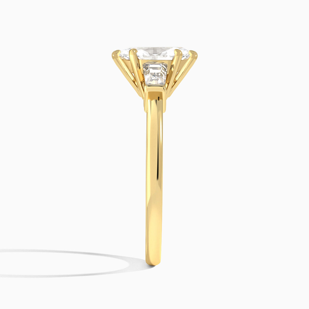 Marquise Thora Three Stone Lab Diamond Engagement Ring In 18K Yellow Gold, Side View