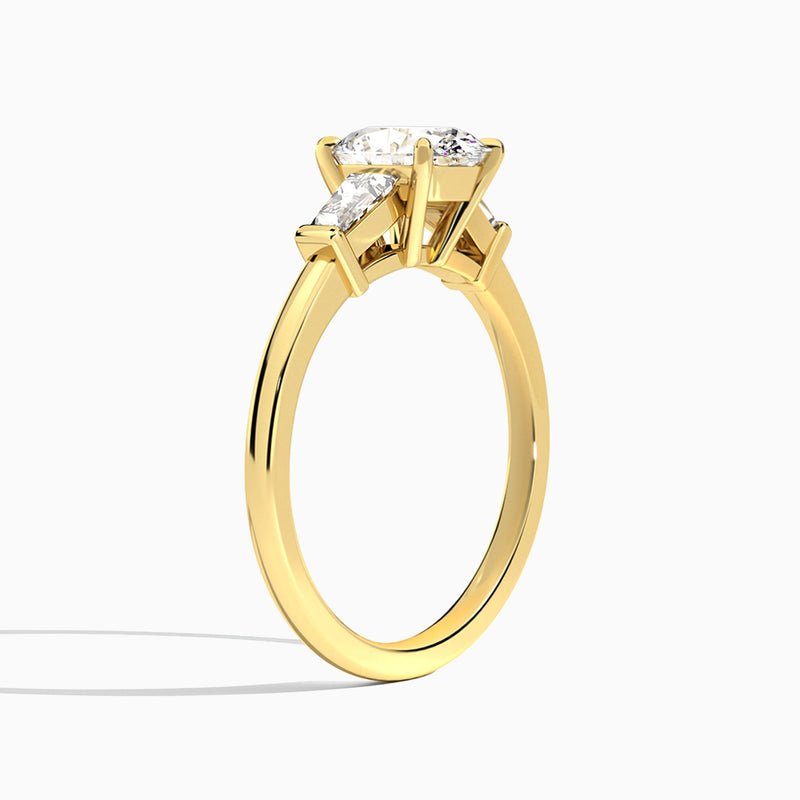 Oval Thora Three Stone Lab Diamond Engagement Ring In 14K Yellow Gold, Angle View
