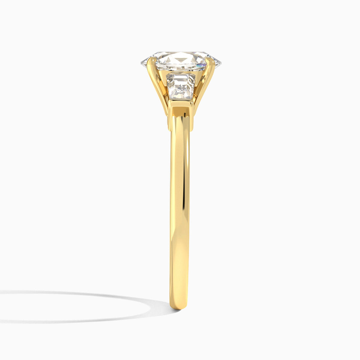 Oval Thora Three Stone Lab Diamond Engagement Ring In 18K Yellow Gold, Side View