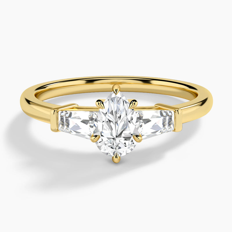 Pear Thora Three Stone Lab Diamond Engagement Ring In 18K Yellow Gold - Lucenjuri