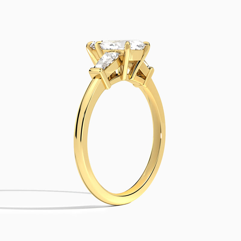 Pear Thora Three Stone Lab Diamond Engagement Ring In 14K Yellow Gold, Angle View