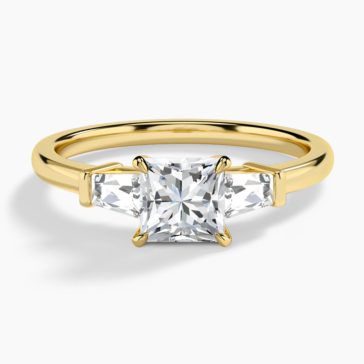 Princess Thora Three Stone Lab Diamond Engagement Ring In 14K Yellow Gold - Lucenjuri